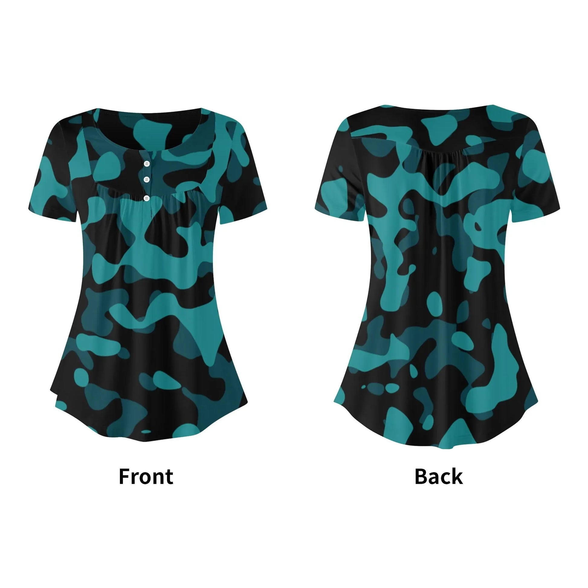 lockere-bluse-mit-u-ausschnitt-und-kurzen-armeln-fur-damen-turkis-camouflage-bluse-jlr-design-38496 - JLR Design