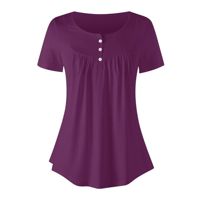 lockere-bluse-mit-u-ausschnitt-und-kurzen-armeln-fur-damen-tyrian-purple-bluse-jlr-design-48190 - JLR Design