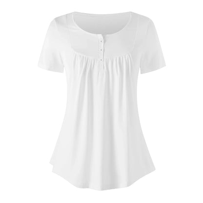 lockere-bluse-mit-u-ausschnitt-und-kurzen-armeln-fur-damen-weiss-bluse-jlr-design-86764 - JLR Design