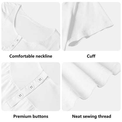 Lockere Bluse mit U-Ausschnitt und kurzen Ärmeln für Damen - Weiß Bluse JLR Design