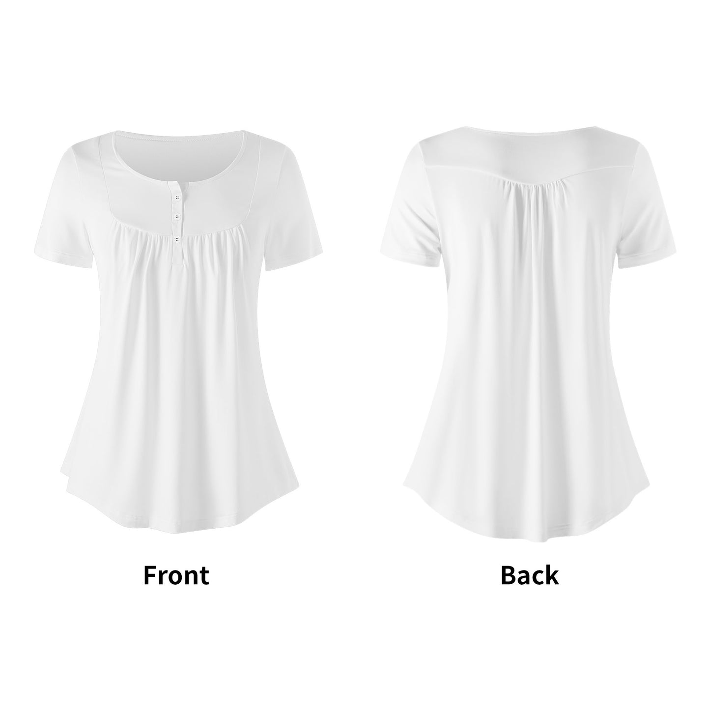 Lockere Bluse mit U-Ausschnitt und kurzen Ärmeln für Damen - Weiß Bluse JLR Design