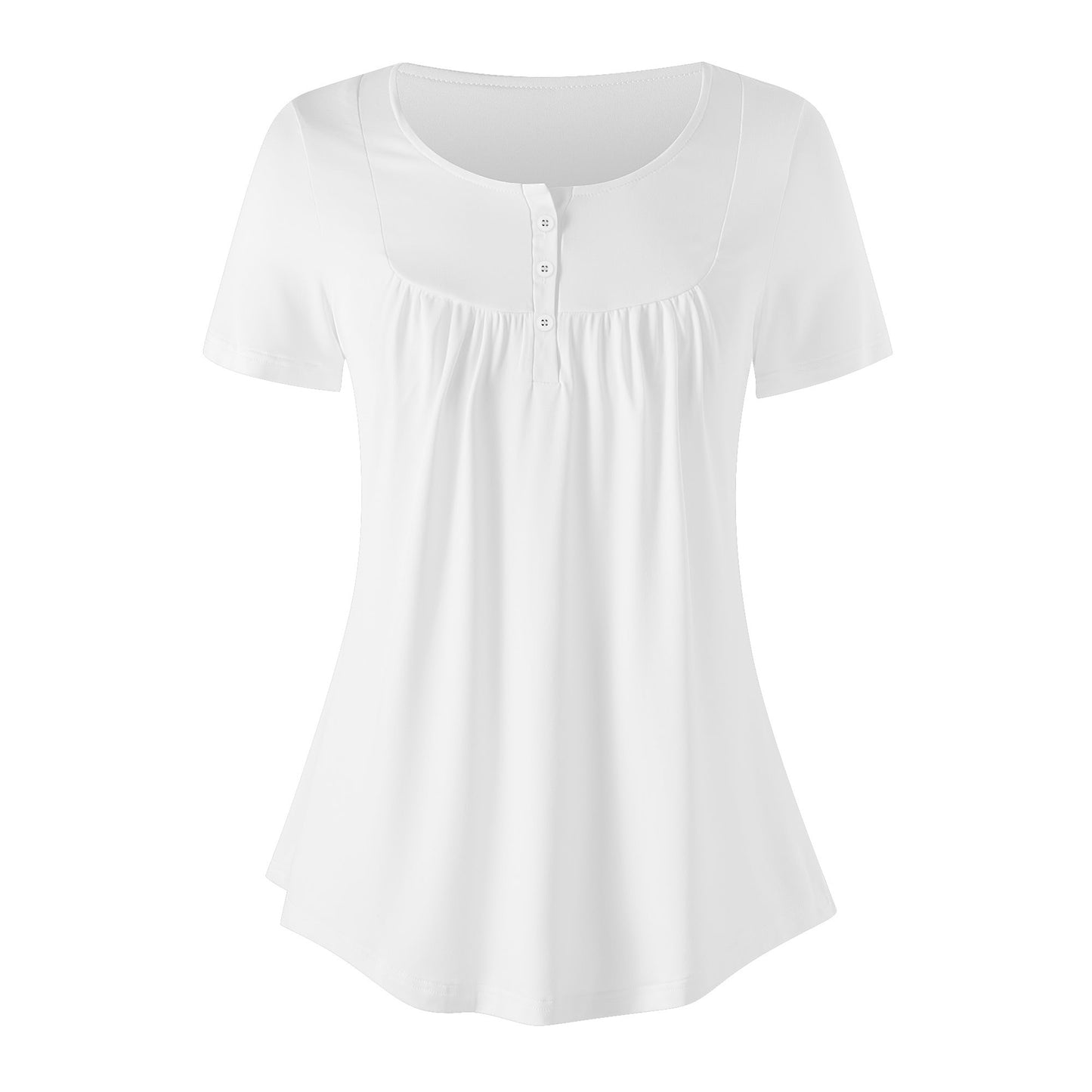 Lockere Bluse mit U-Ausschnitt und kurzen Ärmeln für Damen - Weiß Bluse JLR Design