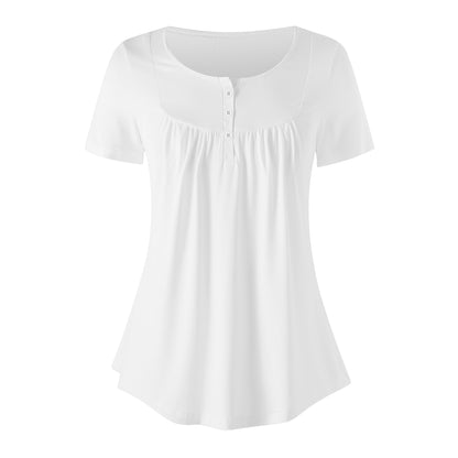 Lockere Bluse mit U-Ausschnitt und kurzen Ärmeln für Damen - Weiß Bluse JLR Design