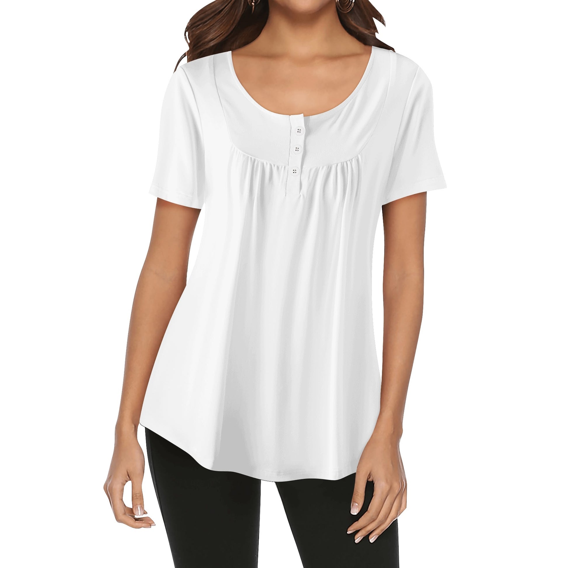 Lockere Bluse mit U-Ausschnitt und kurzen Ärmeln für Damen - Weiß Bluse JLR Design