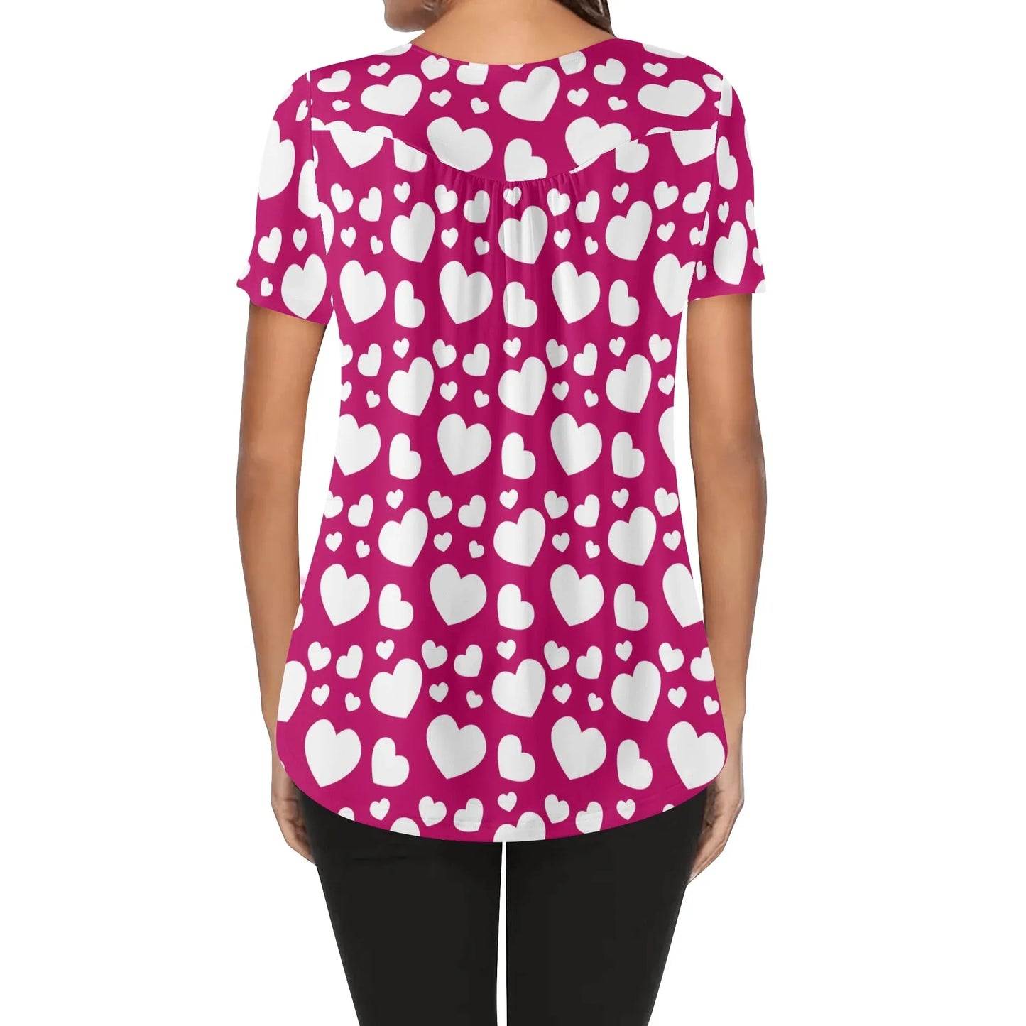lockere-bluse-mit-u-ausschnitt-und-kurzen-armeln-fur-damen-weisses-herzchenmuster-bluse-jlr-design-97716 - JLR Design