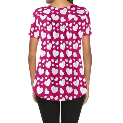 lockere-bluse-mit-u-ausschnitt-und-kurzen-armeln-fur-damen-weisses-herzchenmuster-bluse-jlr-design-97716 - JLR Design