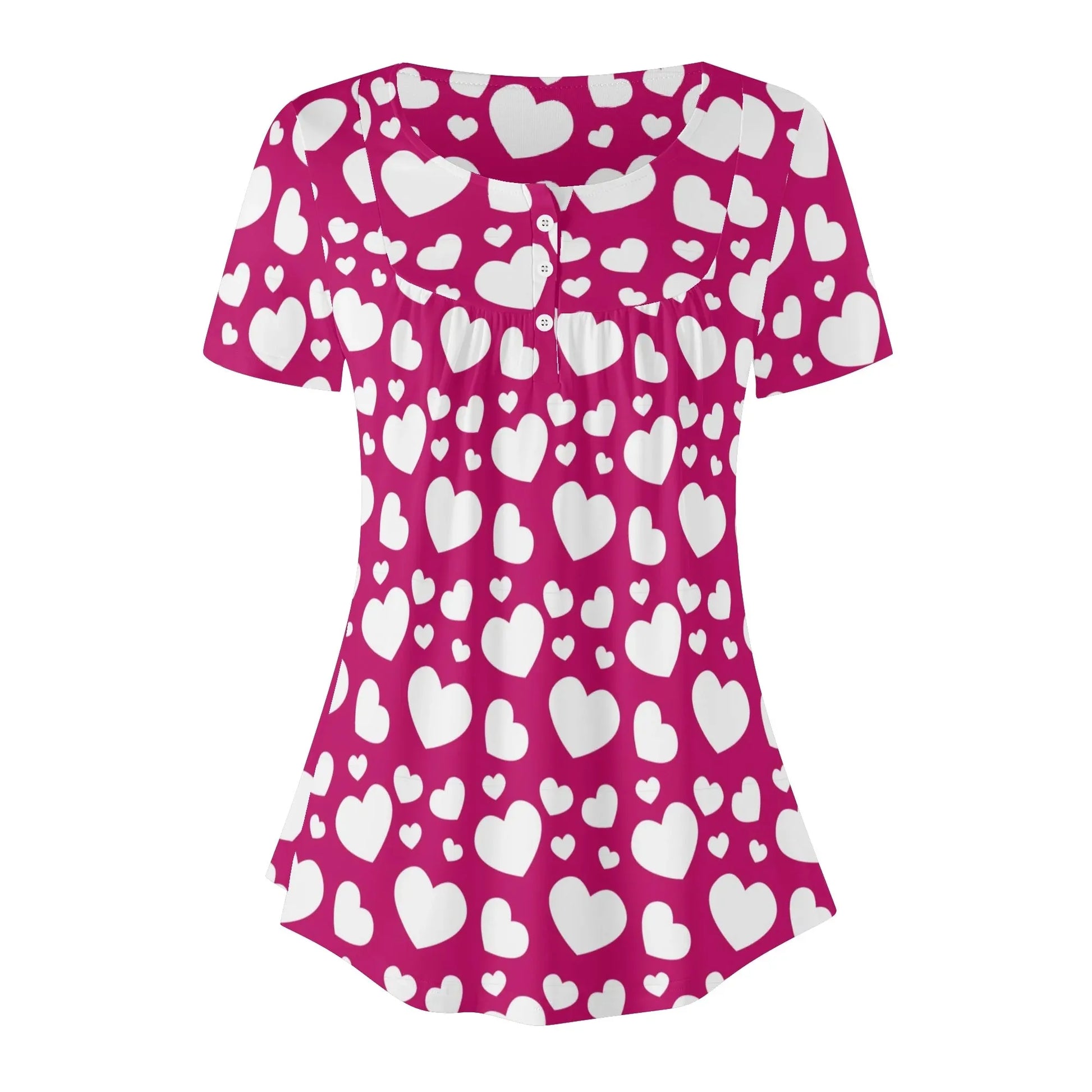 lockere-bluse-mit-u-ausschnitt-und-kurzen-armeln-fur-damen-weisses-herzchenmuster-bluse-jlr-design-59078 - JLR Design