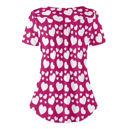 lockere-bluse-mit-u-ausschnitt-und-kurzen-armeln-fur-damen-weisses-herzchenmuster-bluse-jlr-design-67853 - JLR Design