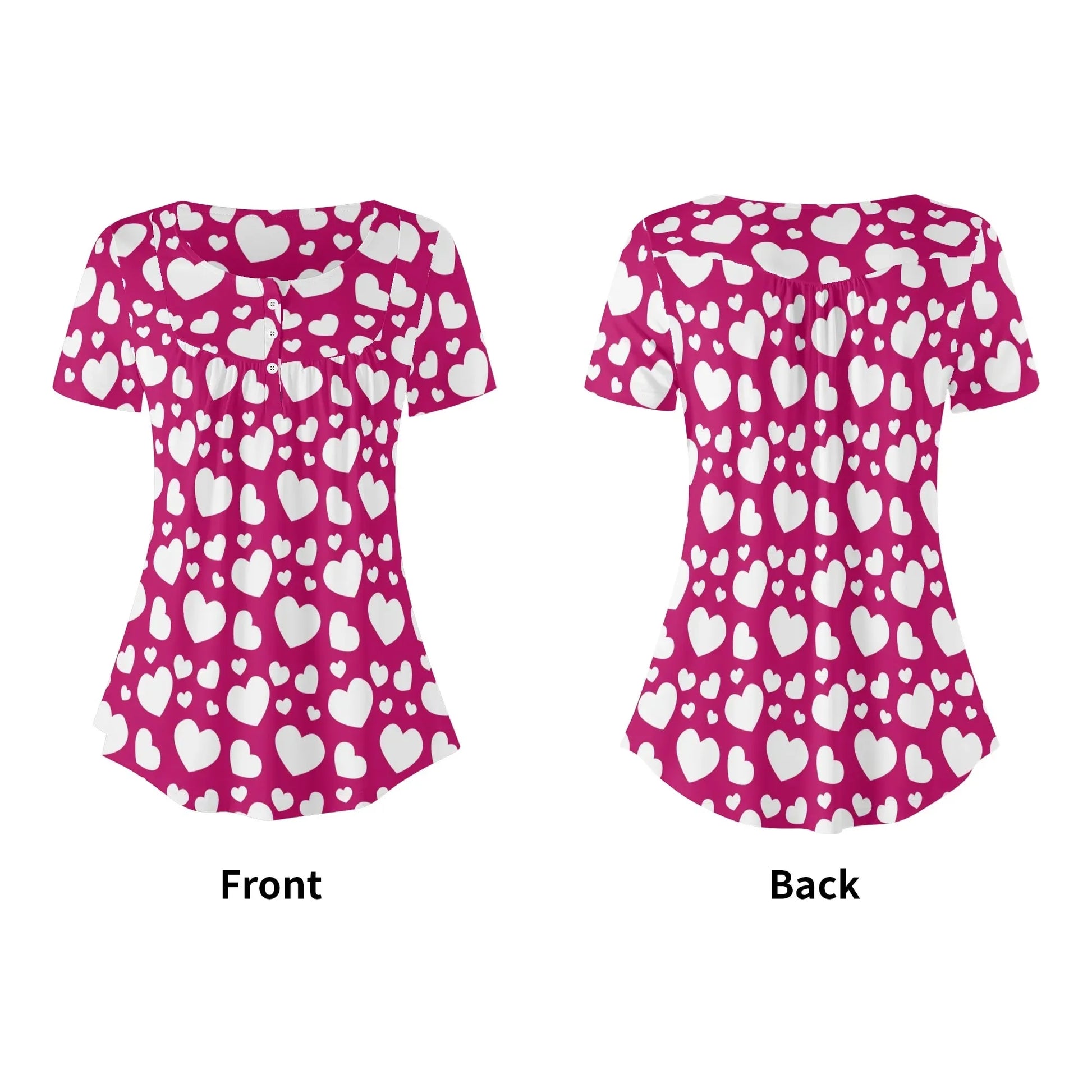 lockere-bluse-mit-u-ausschnitt-und-kurzen-armeln-fur-damen-weisses-herzchenmuster-bluse-jlr-design-99000 - JLR Design