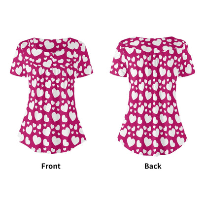 lockere-bluse-mit-u-ausschnitt-und-kurzen-armeln-fur-damen-weisses-herzchenmuster-bluse-jlr-design-99000 - JLR Design