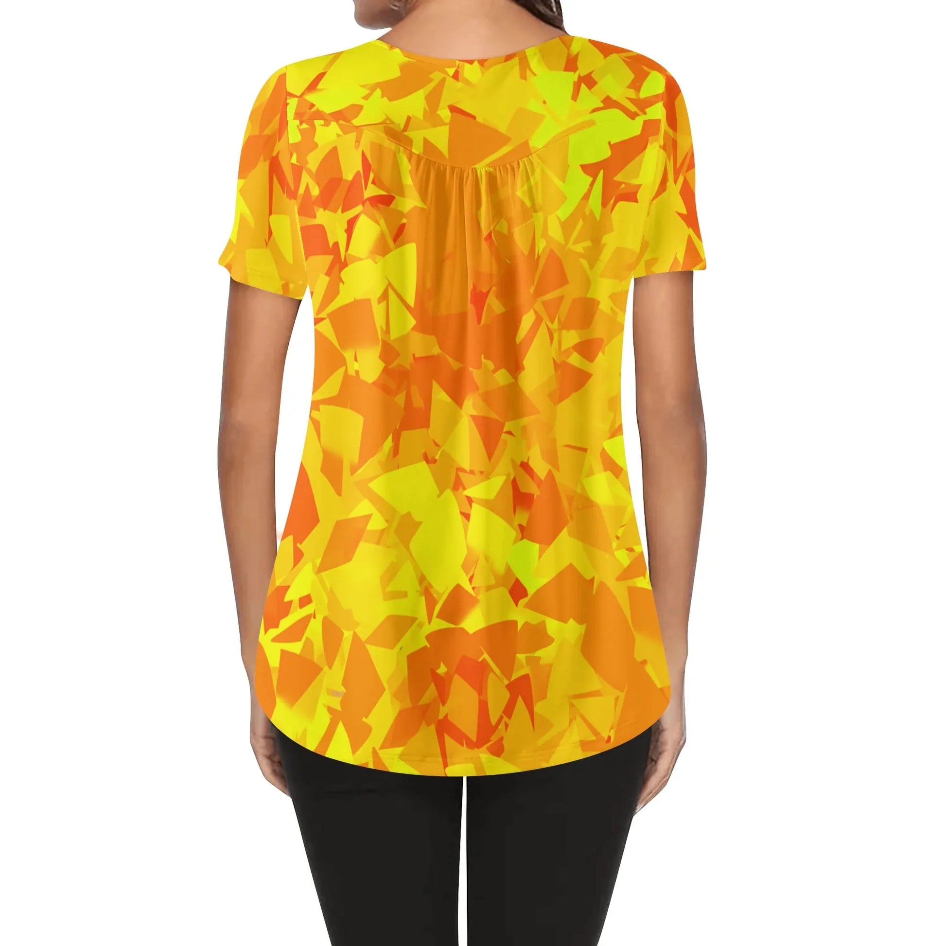 lockere-bluse-mit-u-ausschnitt-und-kurzen-armeln-fur-damen-yellow-crystal-bluse-jlr-design-54123 - JLR Design