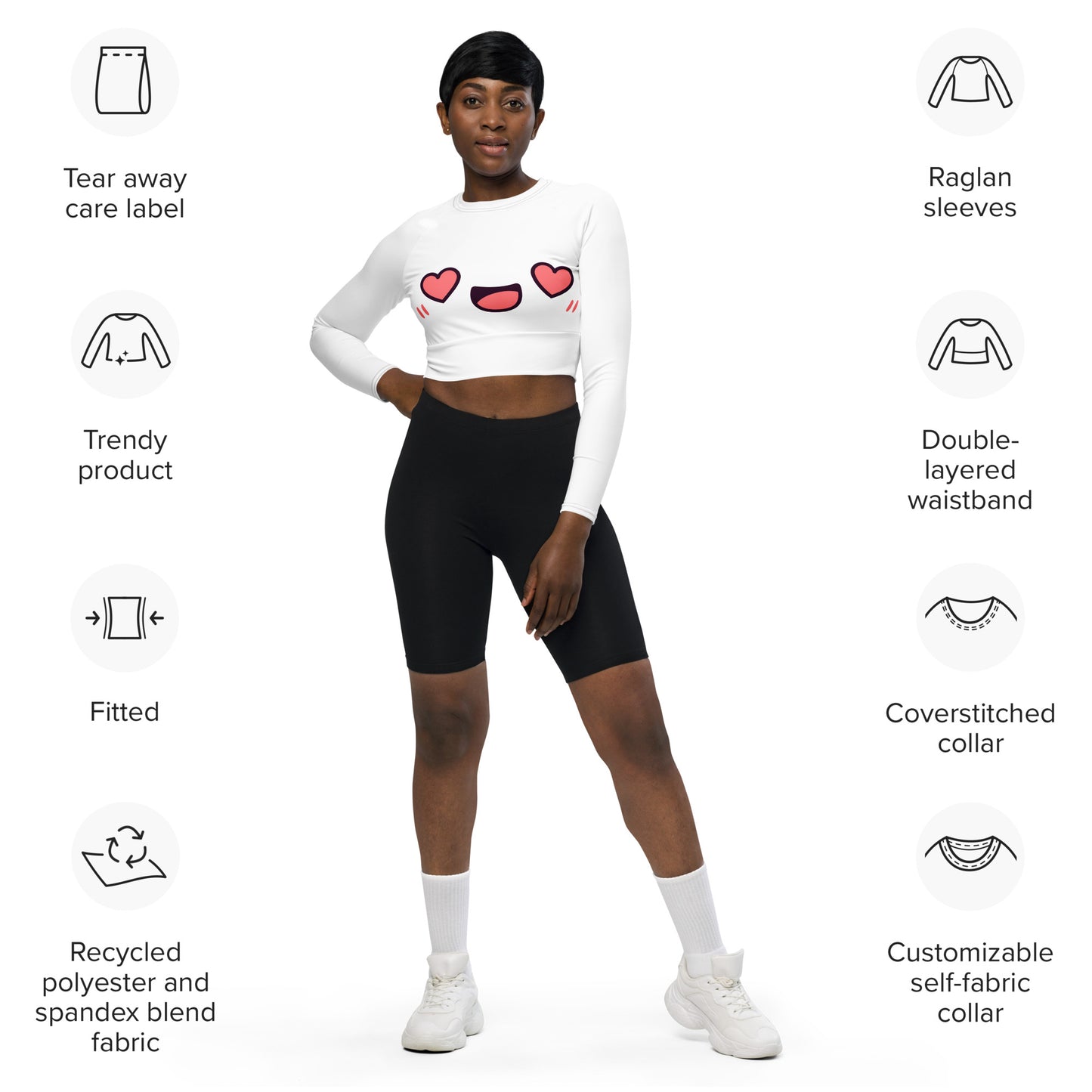 Love Kawaii Long Sleeve Crop Top JLR Design