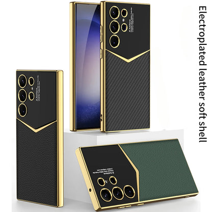 Luxus Leder-Optik Hülle für Samsung S25/S24/s23 Ultra | Galvanisierter Glanz & Stoßschutz Handyhülle JLR Design