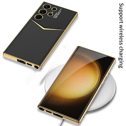 Luxus Leder-Optik Hülle für Samsung S25/S24/s23 Ultra | Galvanisierter Glanz & Stoßschutz Handyhülle JLR Design