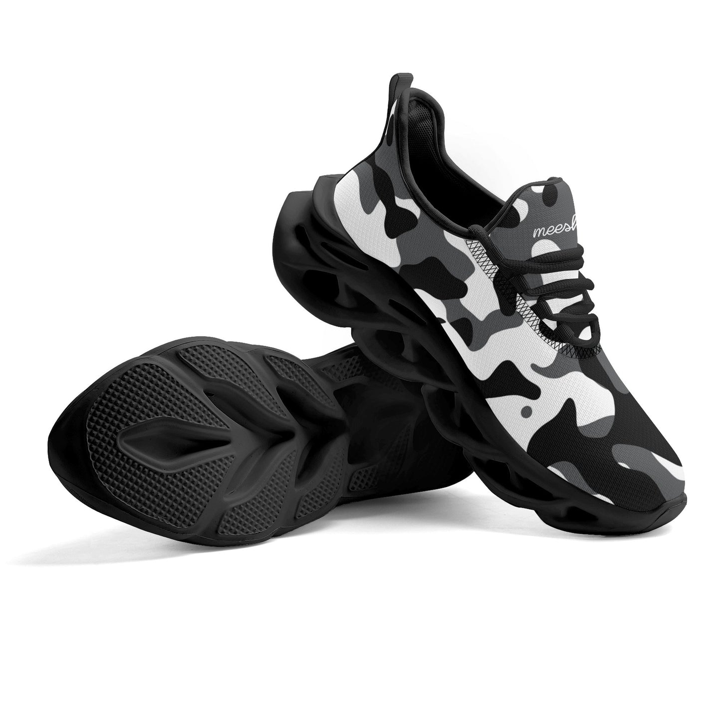 meeshy AIR Athletic Sneaker - Schwarz Grau Weiß Camouflage - Damen Sneaker JLR Design