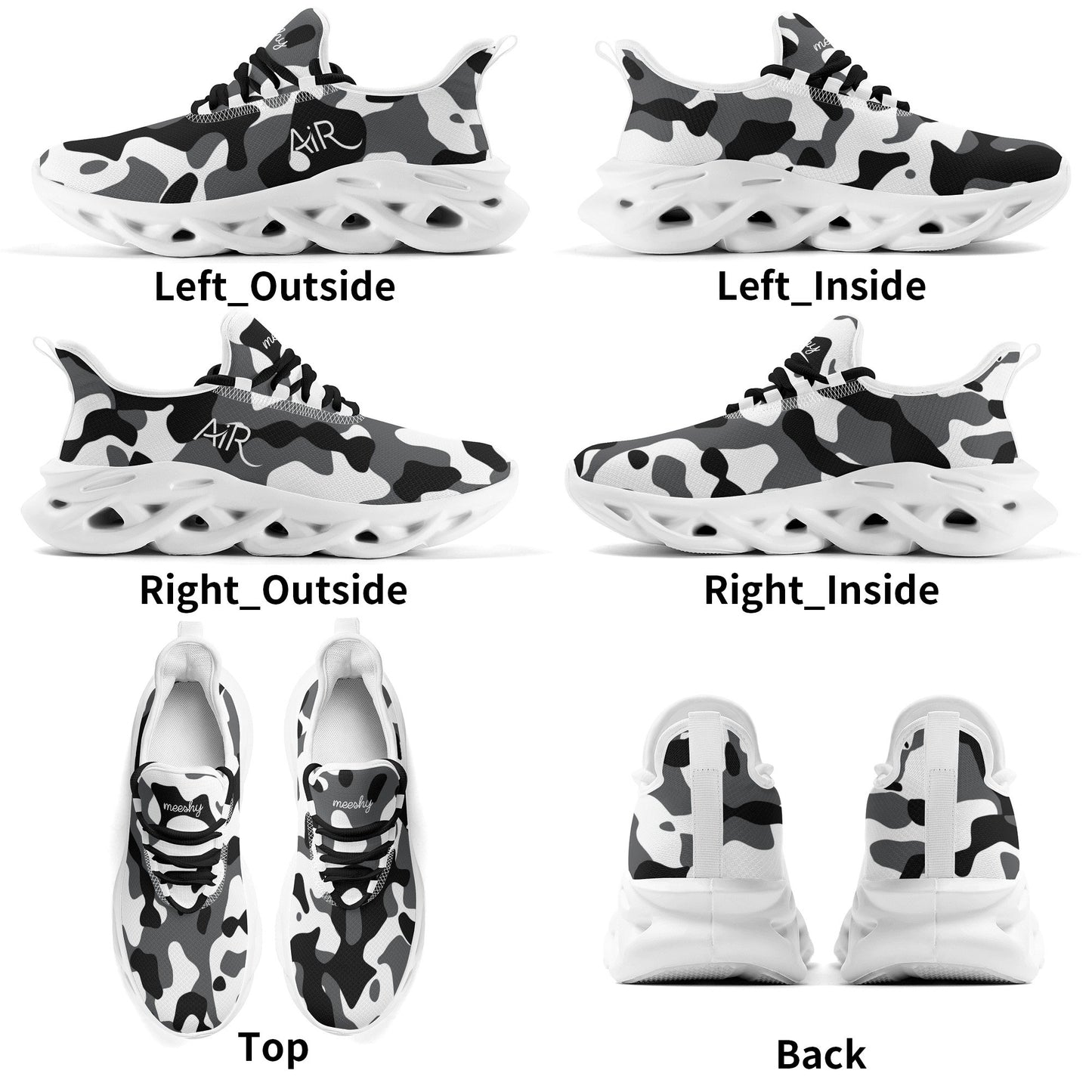 meeshy AIR Athletic Sneaker - Schwarz Grau Weiß Camouflage - Damen Sneaker JLR Design