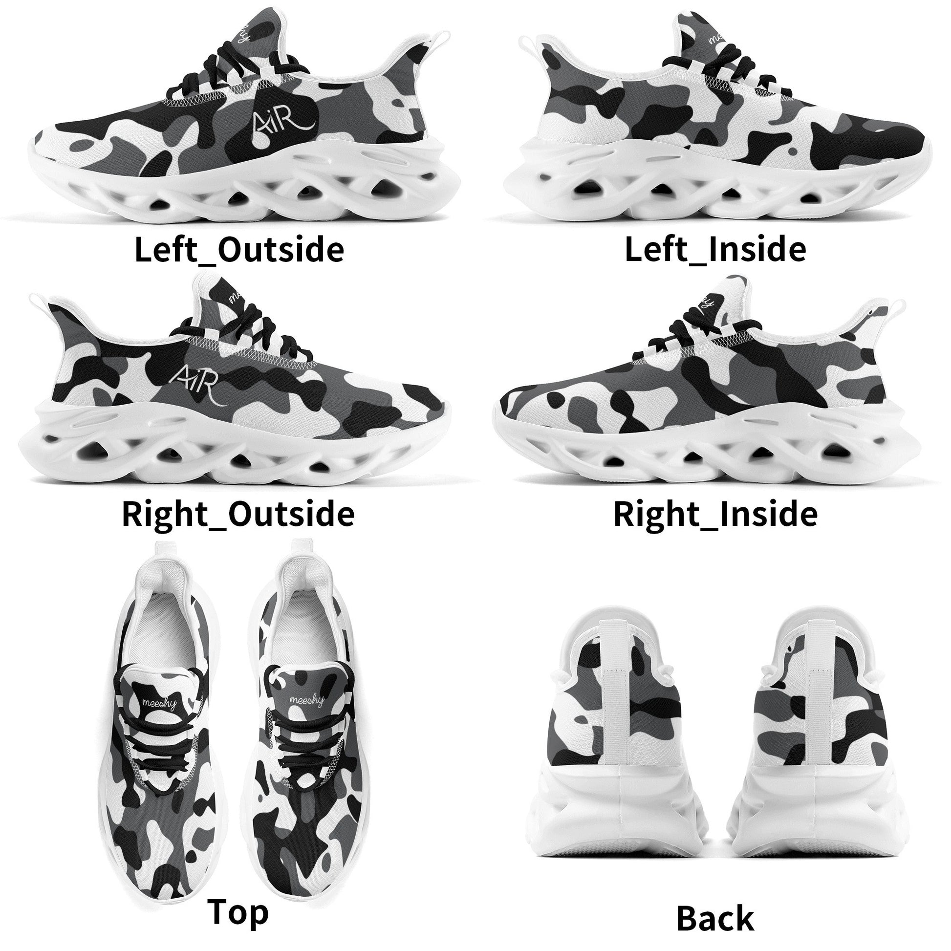 meeshy AIR Athletic Sneaker - Schwarz Grau Weiß Camouflage - Damen Sneaker JLR Design
