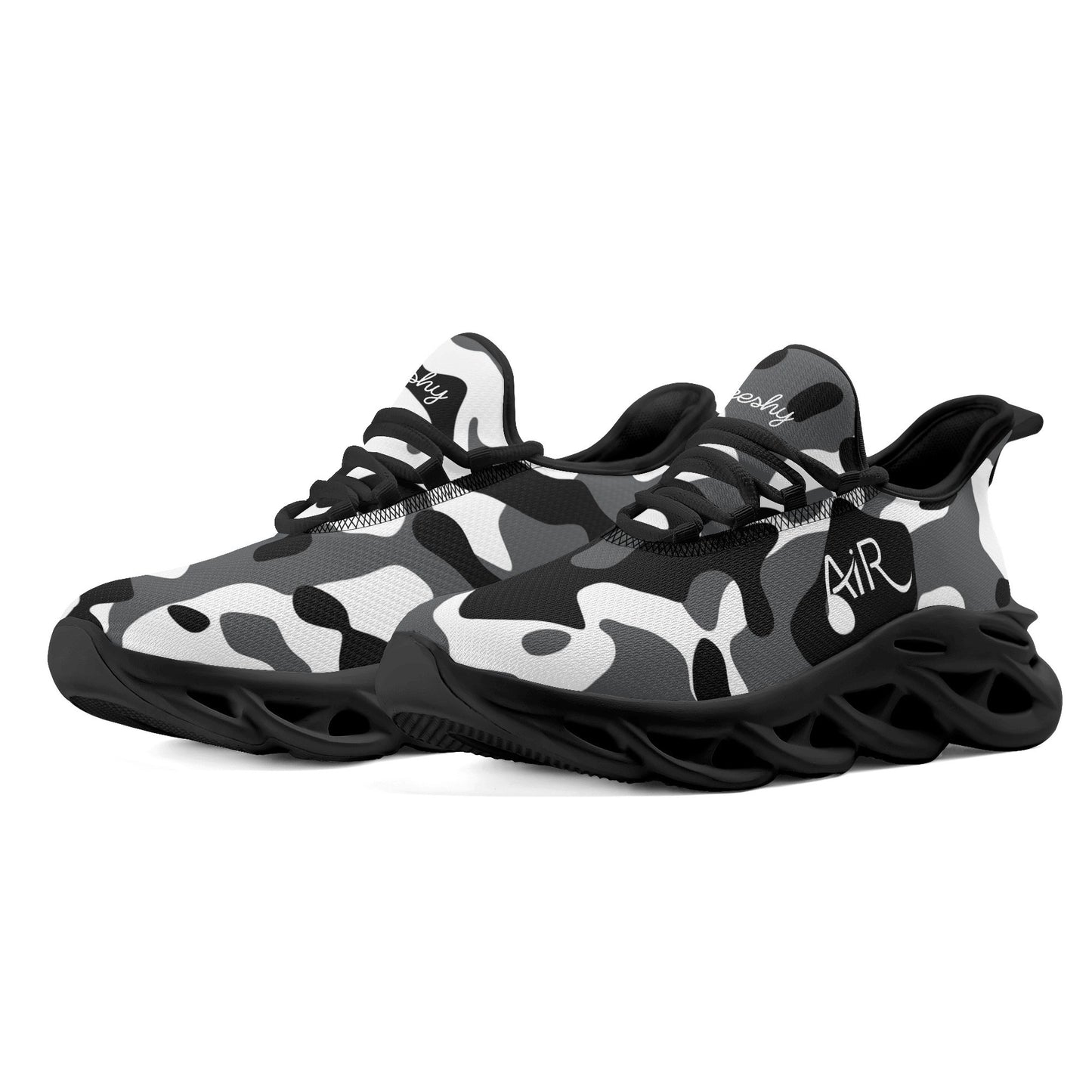 meeshy AIR Athletic Sneaker - Schwarz Grau Weiß Camouflage - Damen Sneaker JLR Design