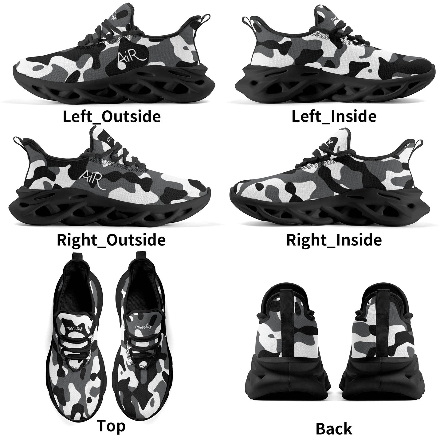 meeshy AIR Athletic Sneaker - Schwarz Grau Weiß Camouflage - Damen Sneaker JLR Design