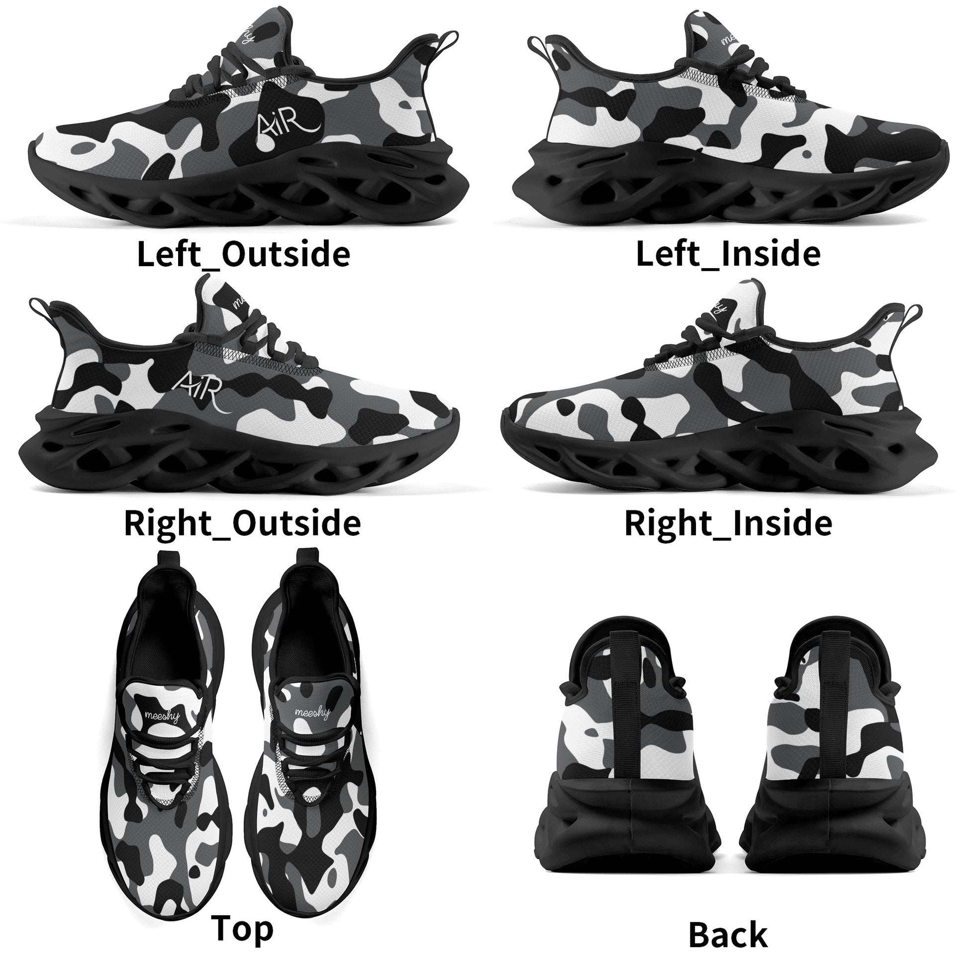 meeshy AIR Athletic Sneaker - Schwarz Grau Weiß Camouflage - Damen Sneaker JLR Design