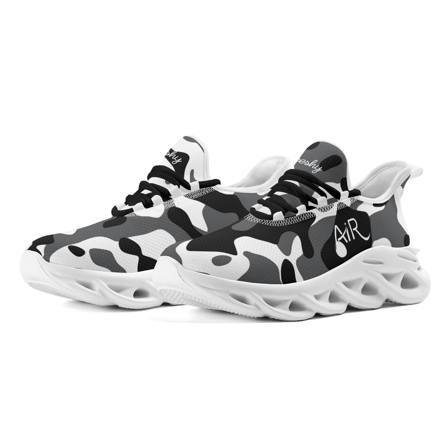 meeshy AIR Athletic Sneaker - Schwarz Grau Weiß Camouflage - Damen Sneaker JLR Design