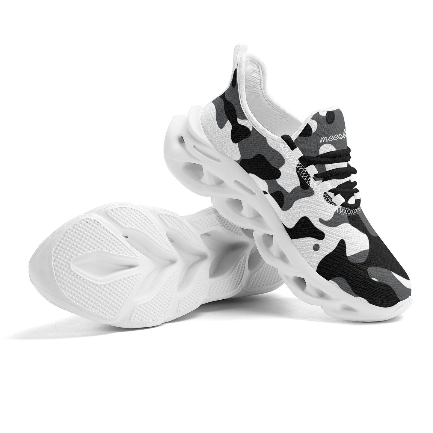meeshy AIR Athletic Sneaker - Schwarz Grau Weiß Camouflage - Damen Sneaker JLR Design