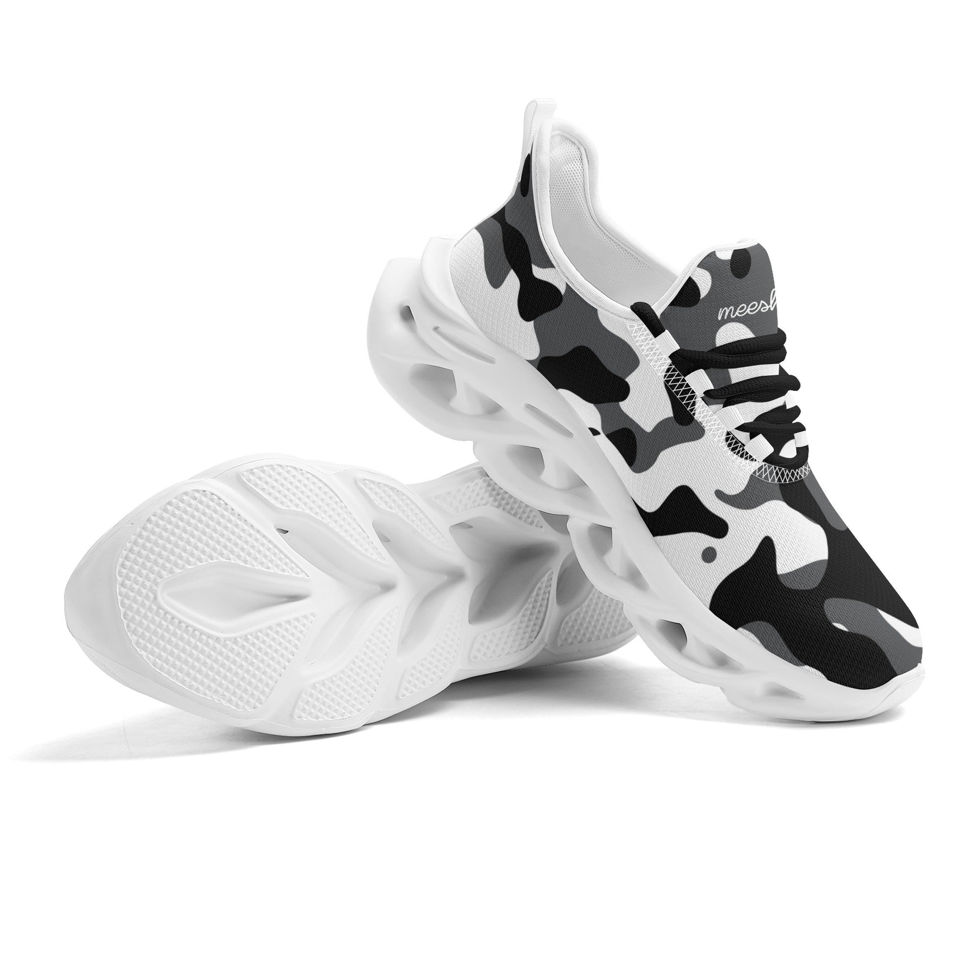 meeshy AIR Athletic Sneaker - Schwarz Grau Weiß Camouflage - Damen Sneaker JLR Design