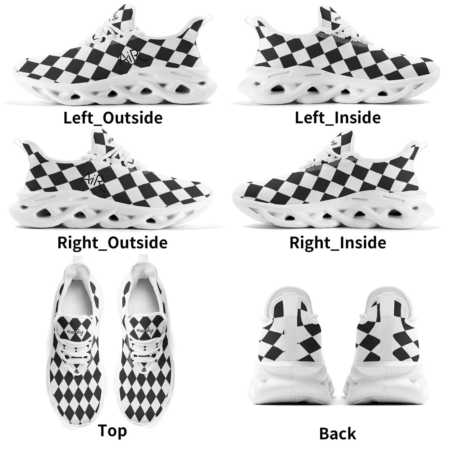 meeshy AIR Athletic Sneaker - Schwarz Weiß kariert - Damen Sneaker JLR Design