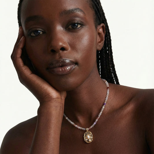 Mystic Garden Gemstone Necklace – Edelstein-Collier mit Sonnen-Anhänger (18K Gold)