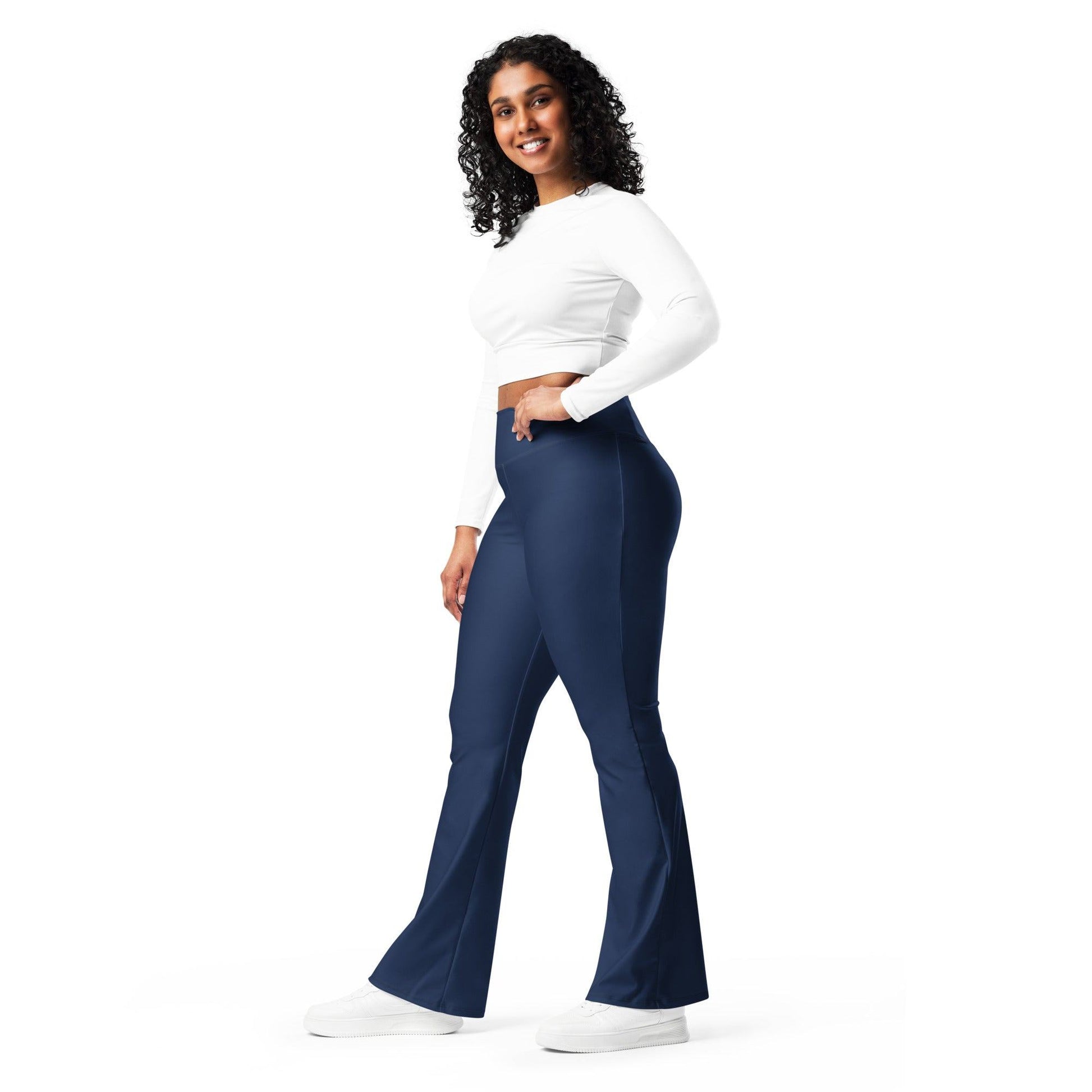 Navy High Waist Flare Leggings Flare Leggings 59.99 Flare, High, Leggings, Navy, Waist JLR Design