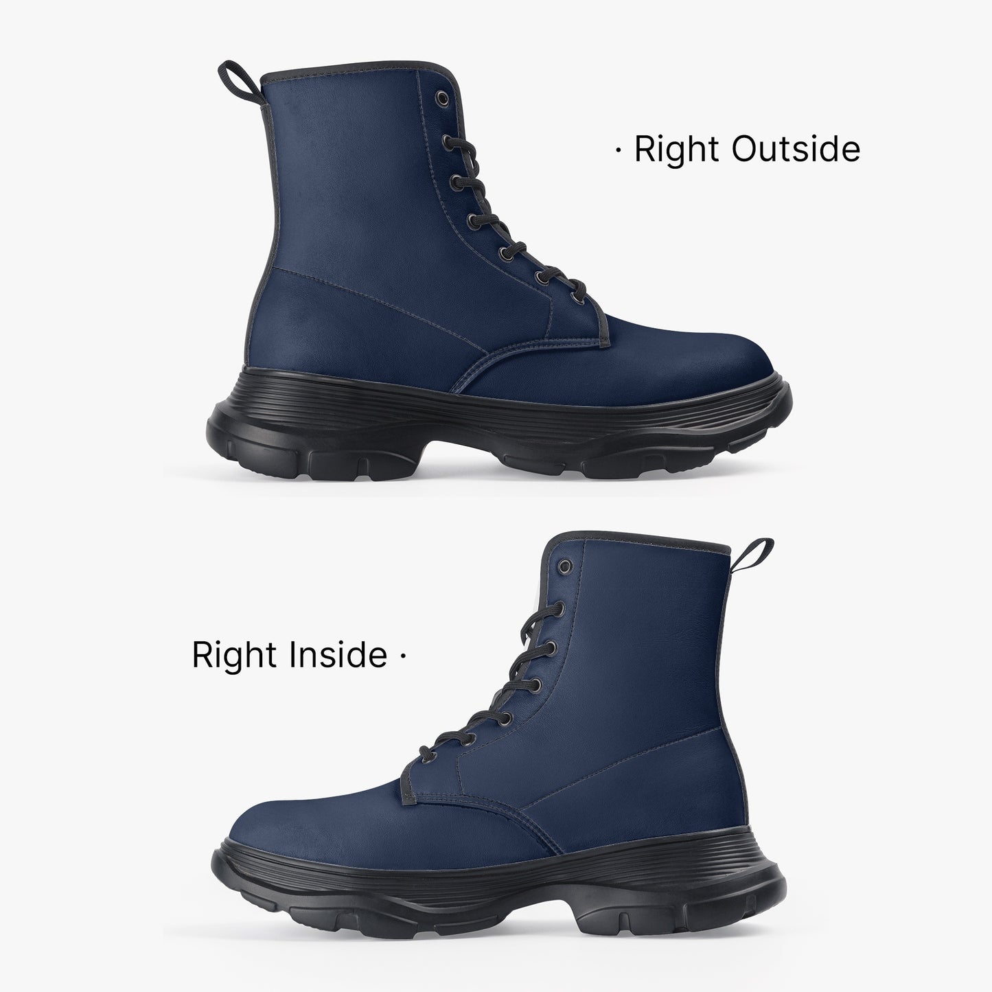 Navy Leather Chunky Boots Boots JLR Design