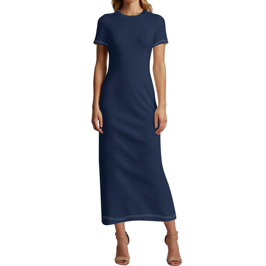 navy-short-sleeve-long-dress-long-dress-jlr-design-72991 - JLR Design