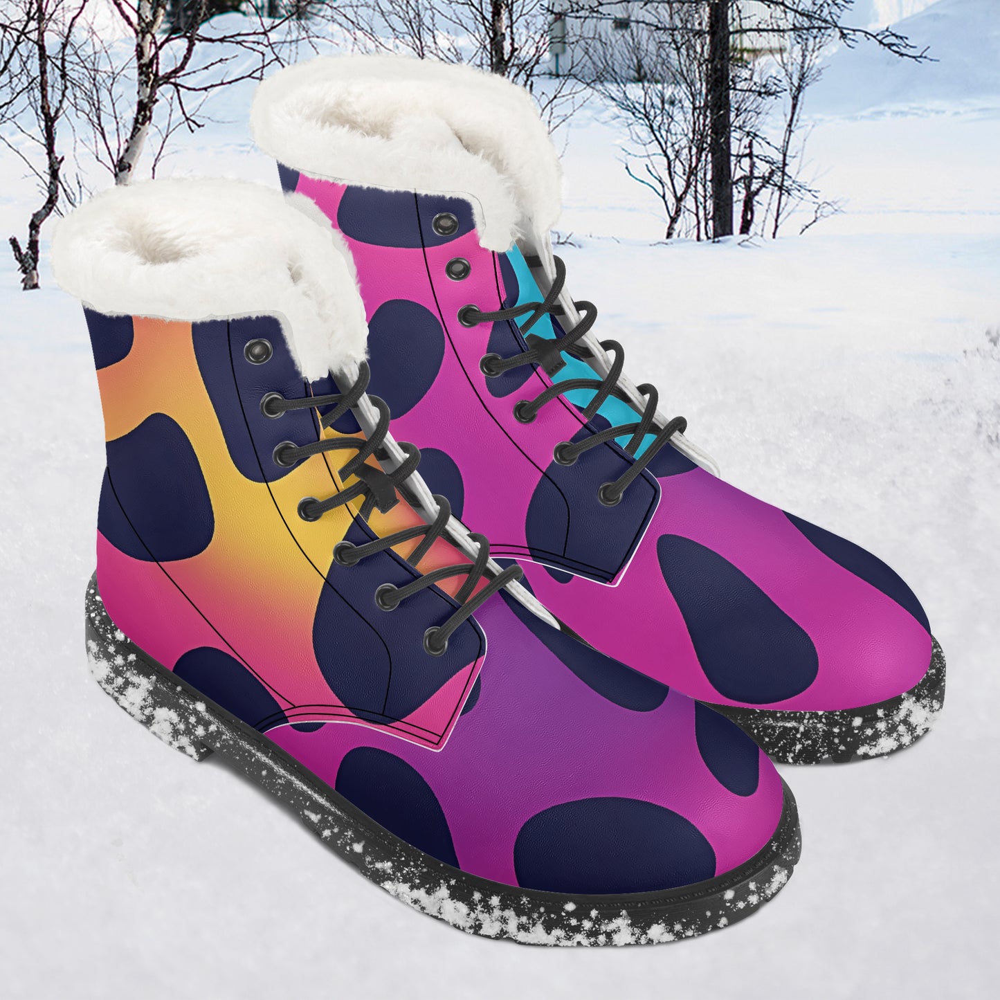 Neon Leopard Faux Fur Leder Boots Boots JLR Design