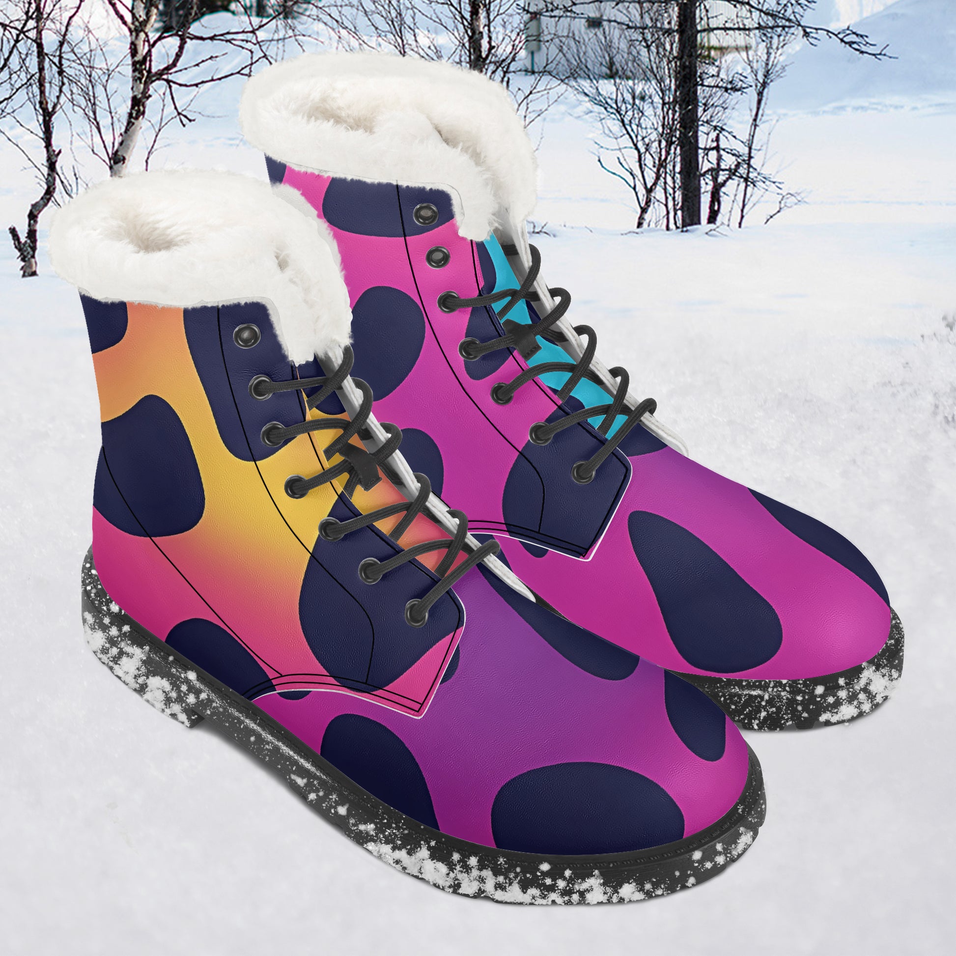 Neon Leopard Faux Fur Leder Boots Boots JLR Design