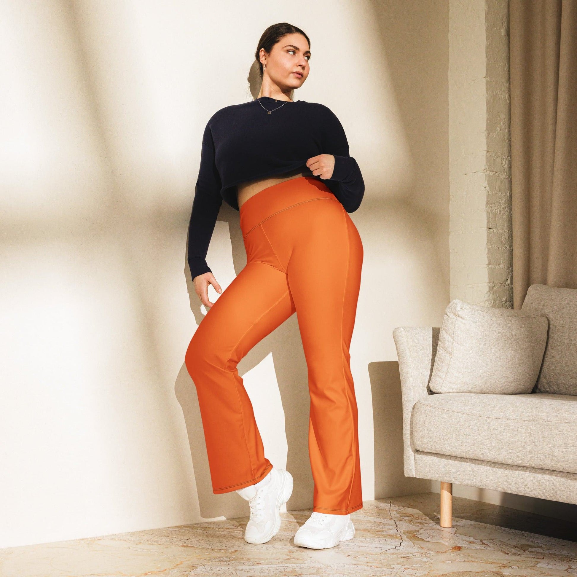 Orange High Waist Flare Leggings Flare Leggings 59.99 Flare, High, Leggings, Polyester, Waist JLR Design