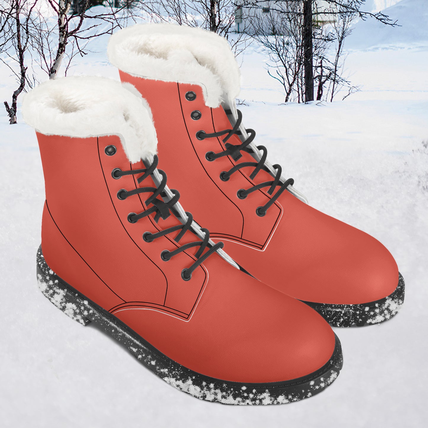 Orange Red Faux Fur Leder Boots Boots JLR Design