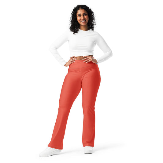 Orange Red High Waist Flare Leggings Flare Leggings JLR Design