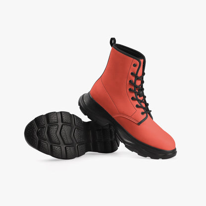 Orange Red Leather Chunky Boots Boots JLR Design