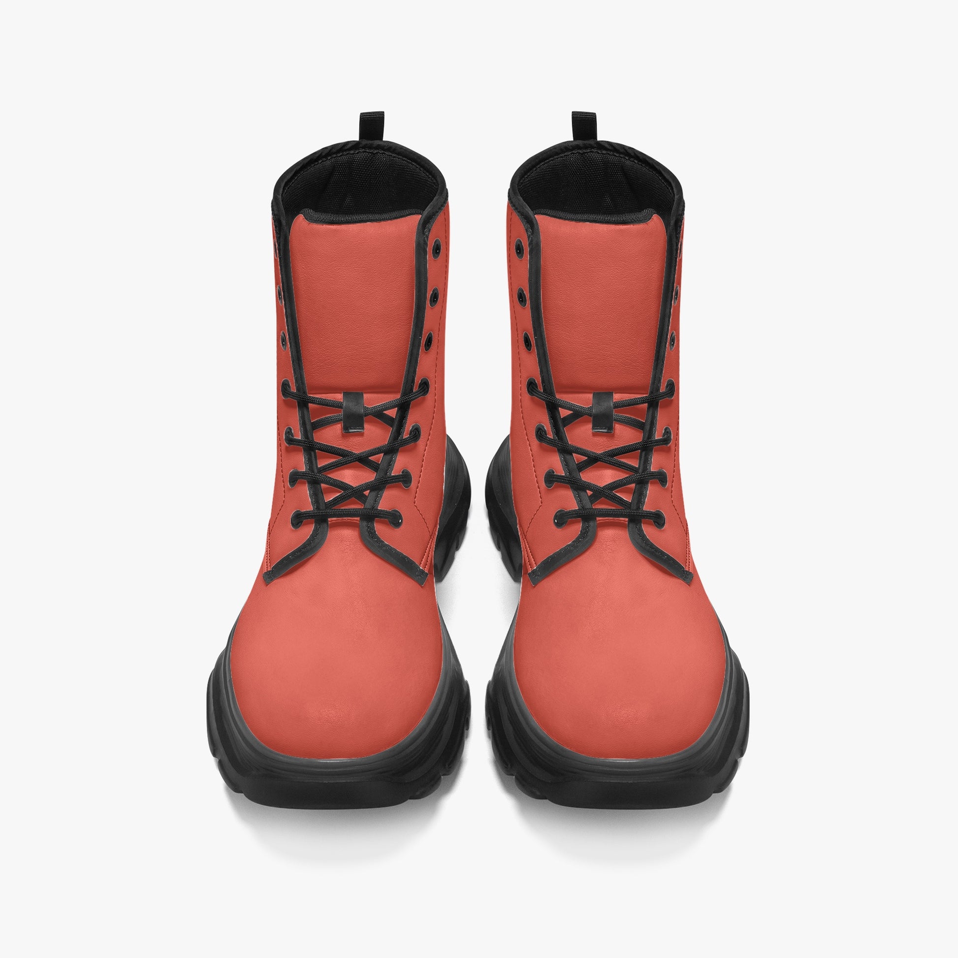 Orange Red Leather Chunky Boots Boots JLR Design