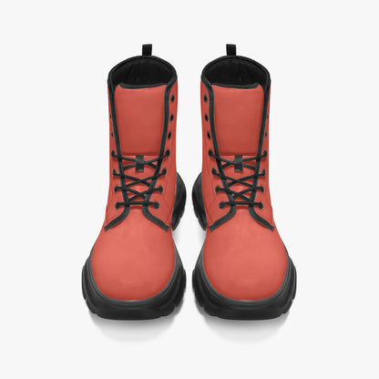 Orange Red Leather Chunky Boots Boots JLR Design