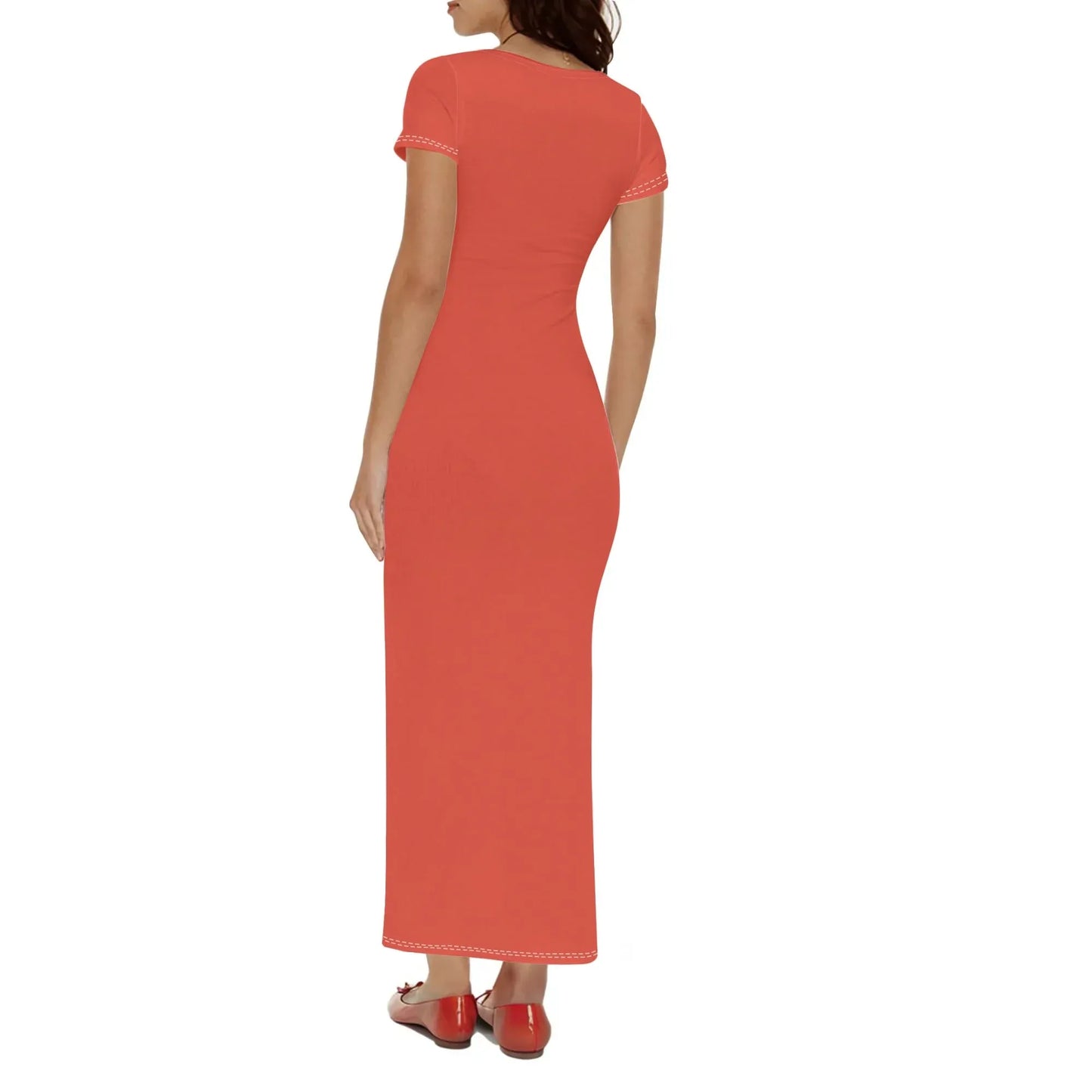 orange-red-short-sleeve-long-dress-long-dress-jlr-design-52422 - JLR Design