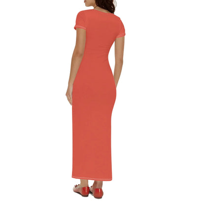 orange-red-short-sleeve-long-dress-long-dress-jlr-design-52422 - JLR Design