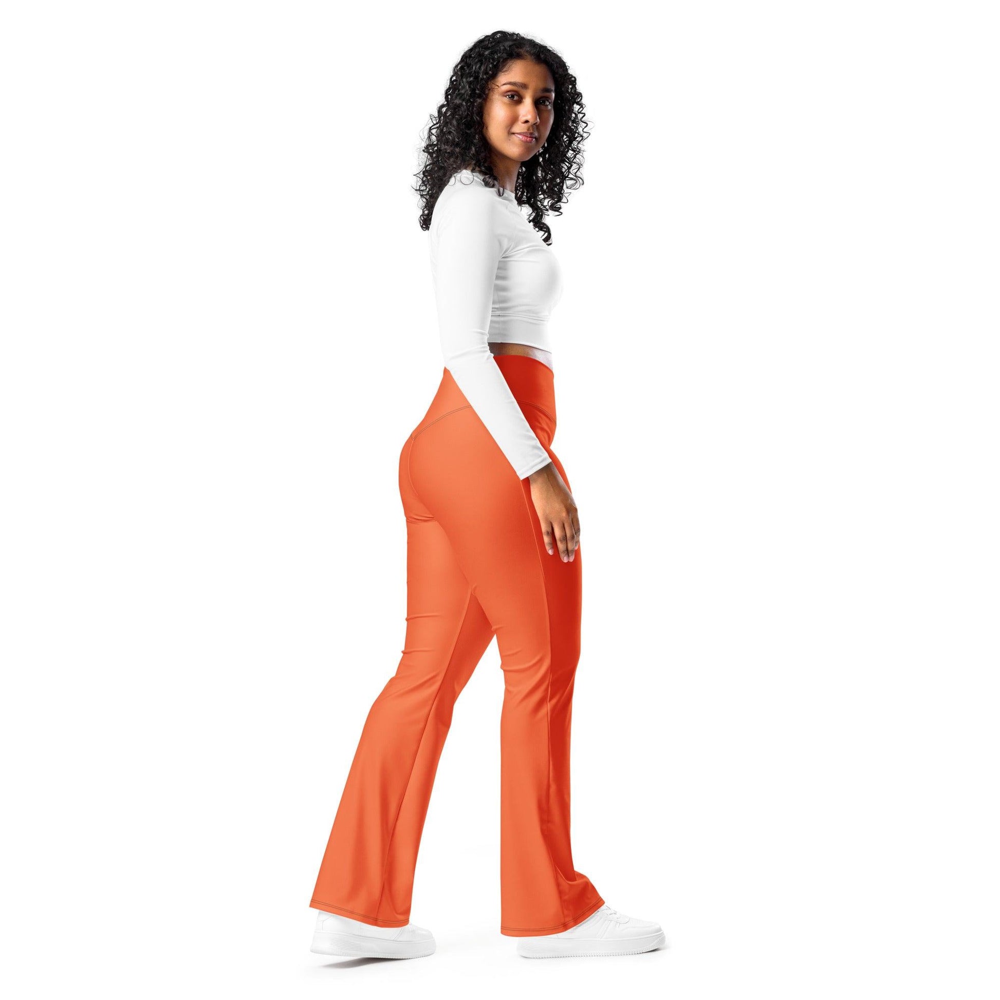 Outrageous Orange High Waist Flare Leggings Flare Leggings 59.99 Flare, High, Leggings, Outrageous, Waist JLR Design