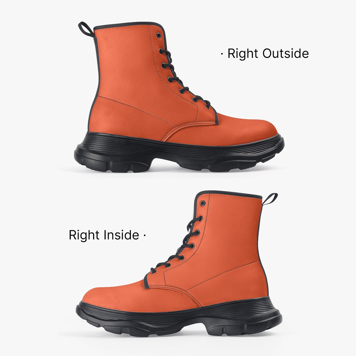 Outrageous Orange Leather Chunky Boots Boots JLR Design