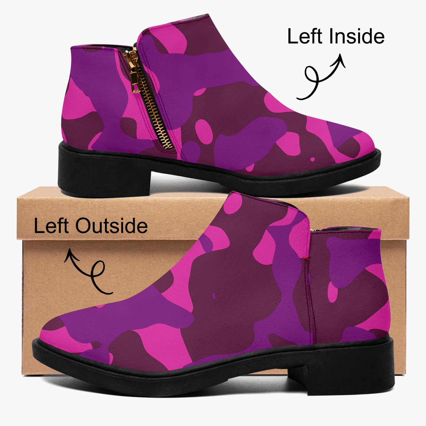 Pink Camouflage elegante Reißverschluss-Stiefeletten Stiefeletten JLR Design