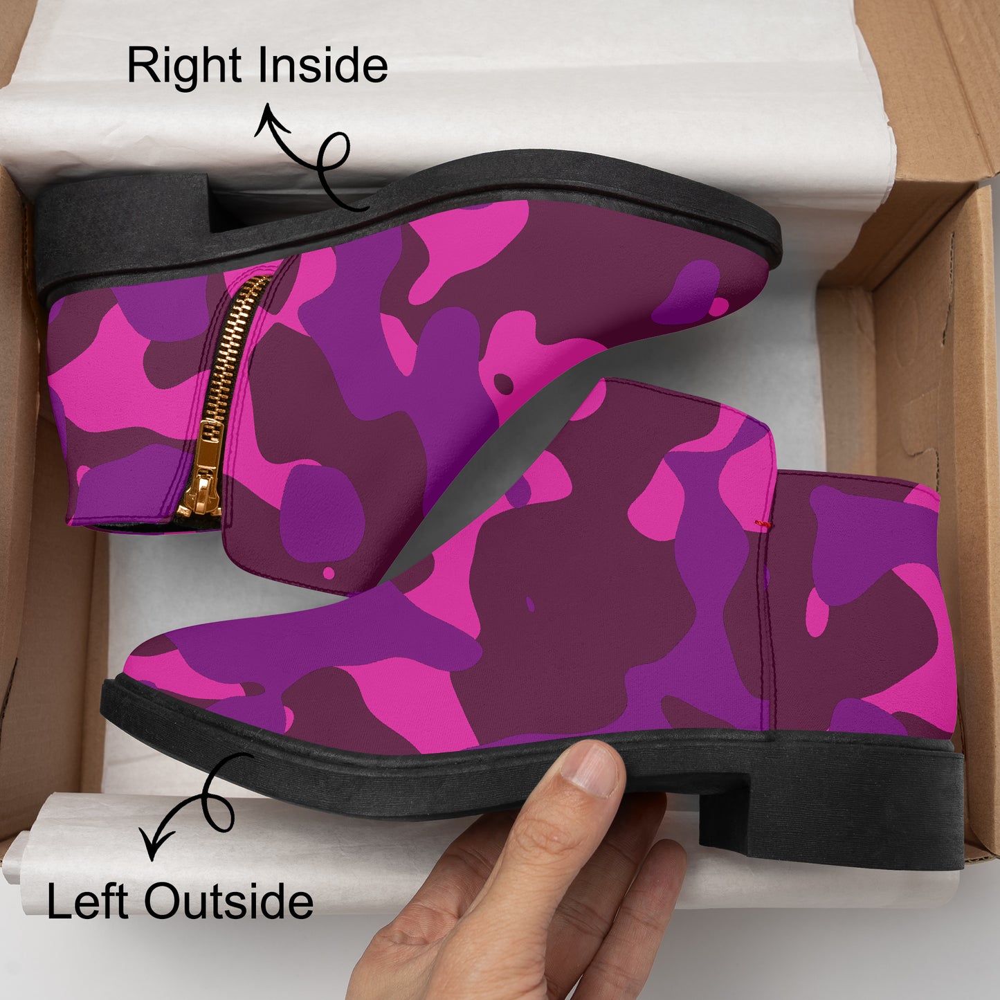 Pink Camouflage elegante Reißverschluss-Stiefeletten Stiefeletten JLR Design