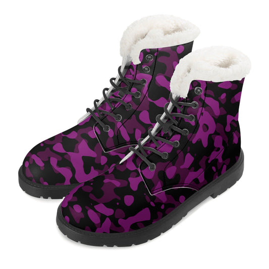 Pink Camouflage Faux Fur Stiefel für Damen -- Pink Camouflage Faux Fur Stiefel für Damen - undefined Lederstiefel | JLR Design