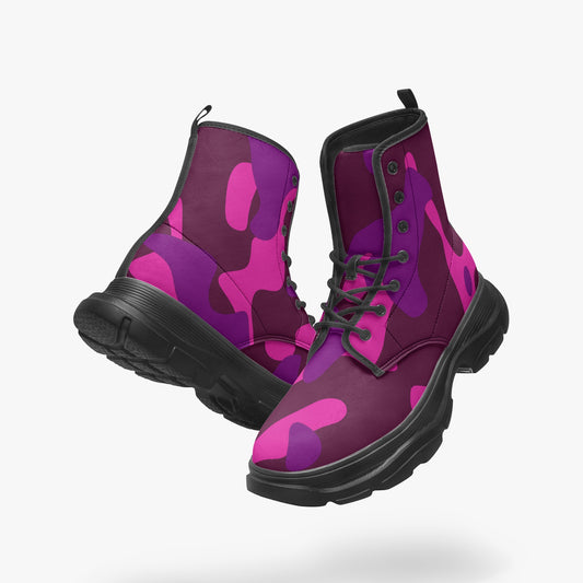 Pink Camouflage Leather Chunky Boots Boots JLR Design