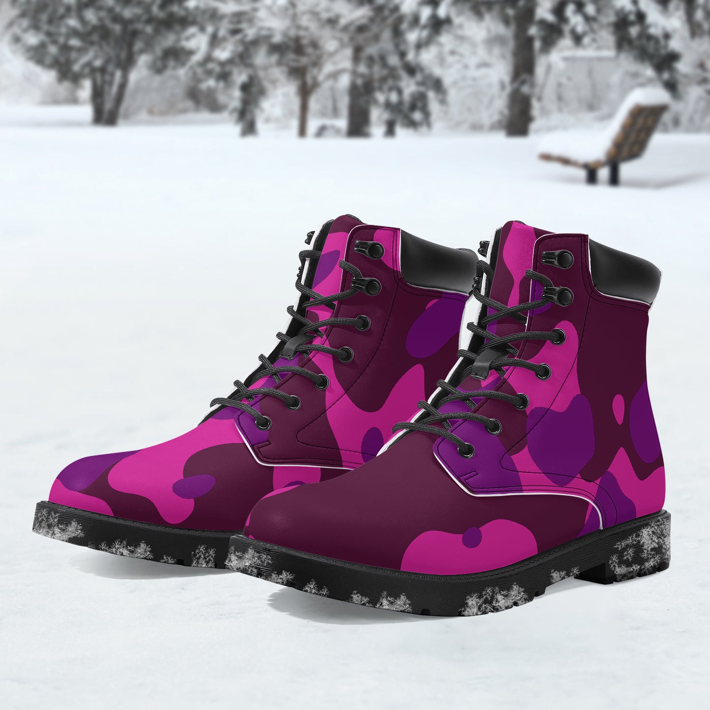 Pink Camouflage Leder Boots | Stylische und Warme Winterstiefel Boots JLR Design