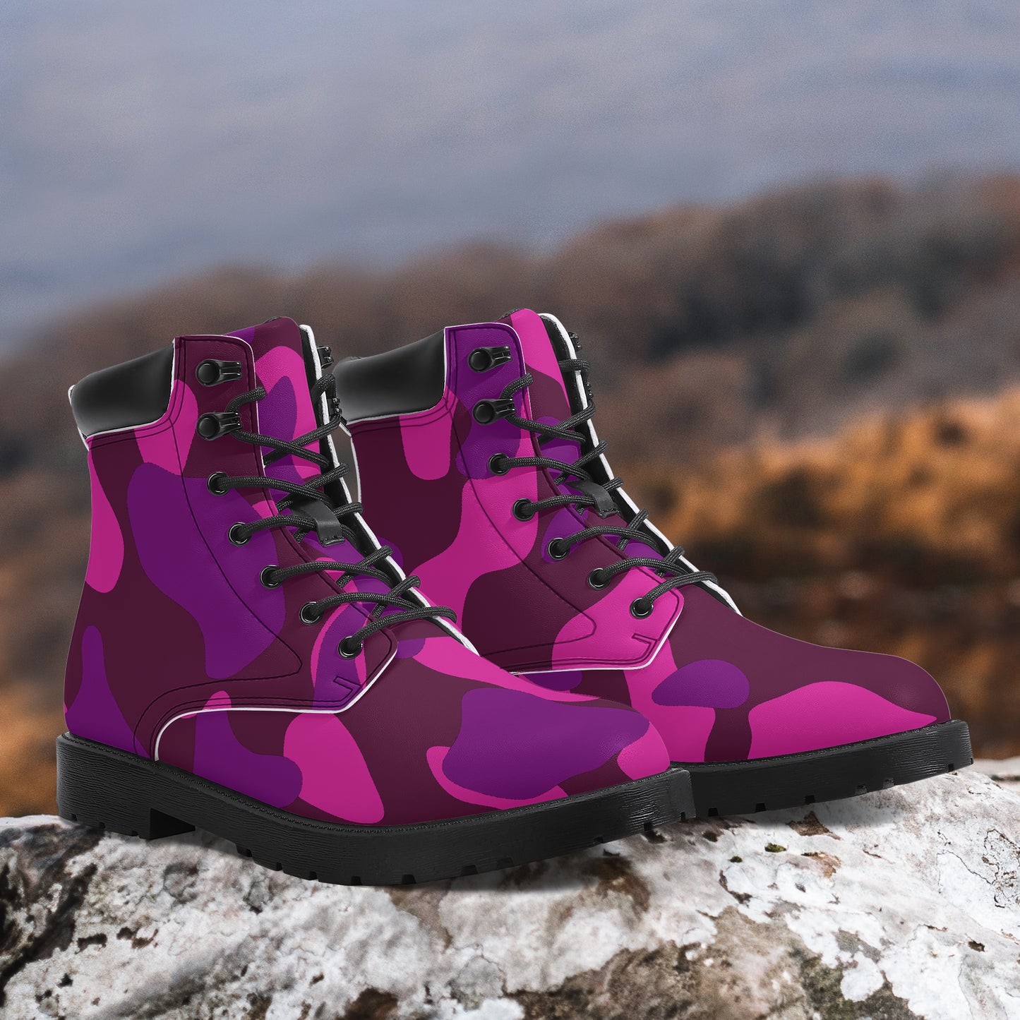 Pink Camouflage Leder Boots | Stylische und Warme Winterstiefel Boots JLR Design